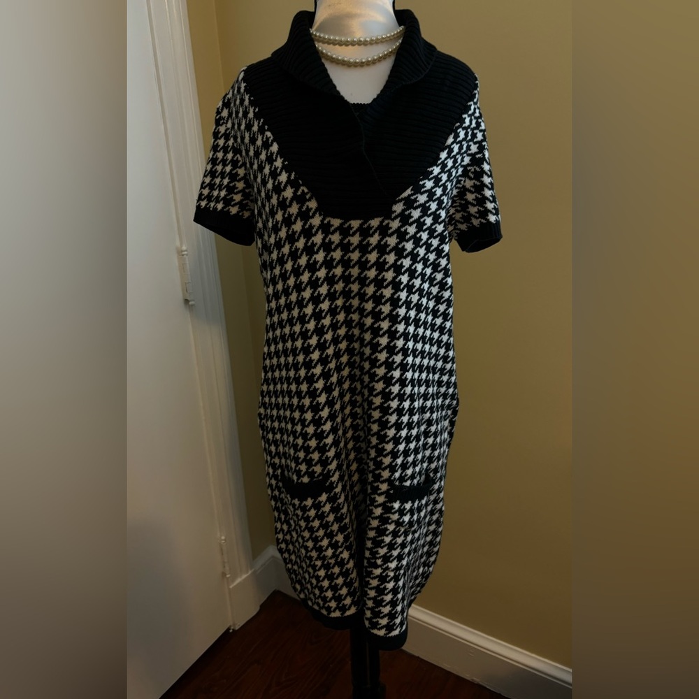 HOUNDSTOOTH Sweater Dress Cowl Neck with pockets